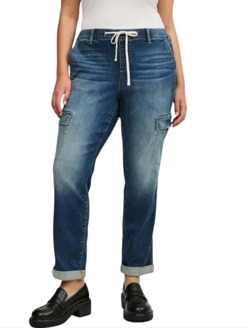 Torrid Weekend Boyfriend Straight Mid-rise Cargo Jean Pull On 2X 18 20